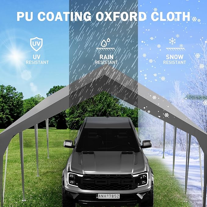 13x20FT Heavy Duty Carport Canopy with Sturdy Frame, Portable Waterproof and UV-Resistant Garage Shelter, Adjustable Height for Car, Boat, Outdoor Storage and Parties Green