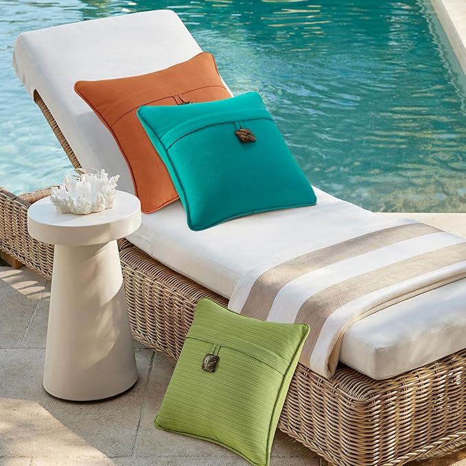 Outdoor Decorative Pillows with Coconut Button Pack of 4, 18" x 18" Outdoor Pillow Set for Couch Bed Throw Patio Sofa, Peacock Blue