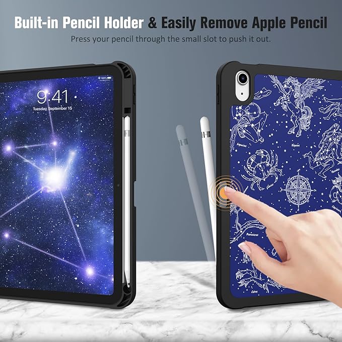 Fintie SlimShell Case for iPad (A16) 11th Generation 11 Inch (2025), iPad 10th Generation 10.9 Inch (2022) - Flexible Soft TPU Stand Back Cover with Pencil Holder, Composition Book Blue