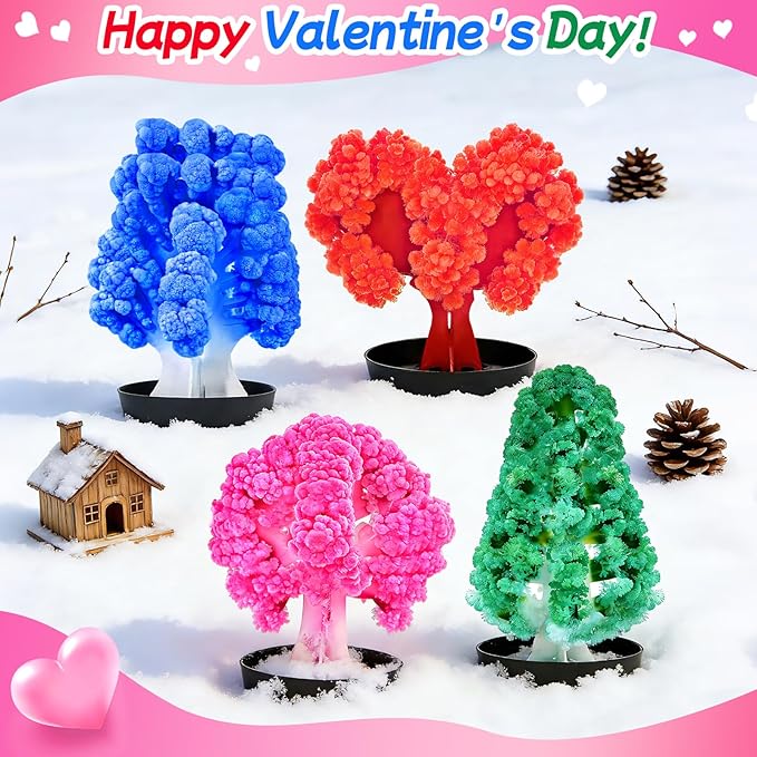 24 Pack Valentine’s Day Growing Crystal Trees Kit With Greeting Cards for Kids STEM Science Experiment Craft Party Favors School Classroom Gifts Exchange Goodie bags for Boys and Girls