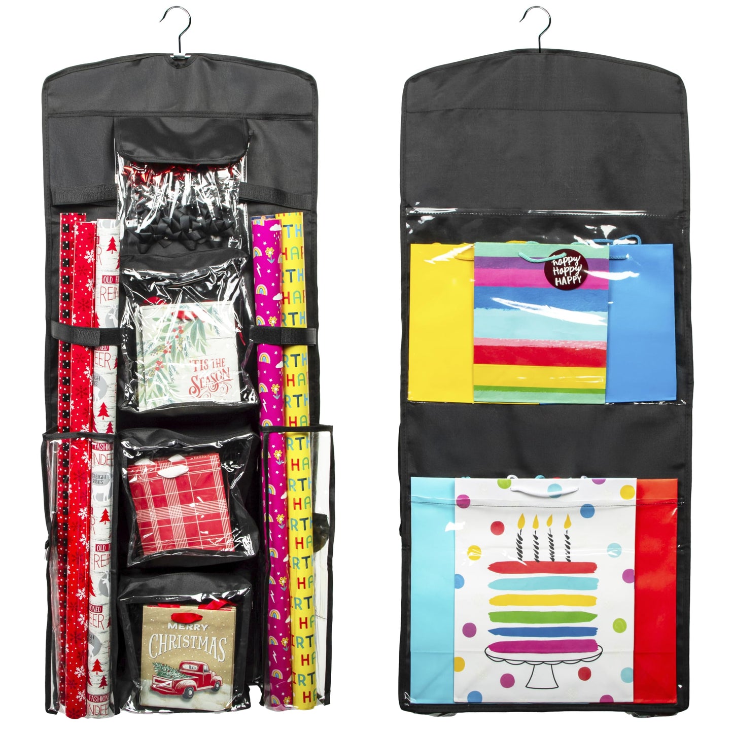 Joyful Moose Gift Bag Organizer Wrapping Paper Storage Container Christmas Gift Wrap Holder (Black)