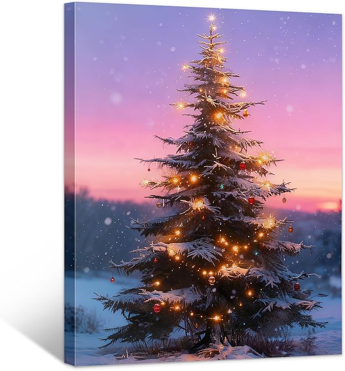 Framed Christmas Pictures Wall Decor,Vintage Pine Tree Prints,Winter Christmas Canvas Wall Art Decoration for Bedroom Bathroom Living Room Rustic Xmas Holiday Gifts (Christmas Tree 12, 24'' X 36'')