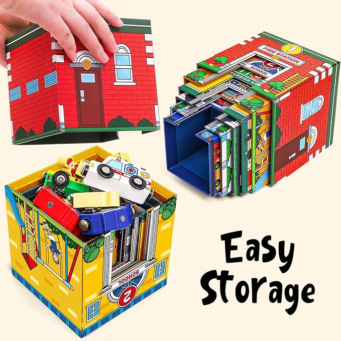 Atoylink Toddler Sorting and Stacking Toys with Magnetic Wooden Cars & Community Helpers, Baby Number Blocks Nesting Boxes Preschool Learning Montessori Toys for 1 2 3 Year Old Boys Girls Gift