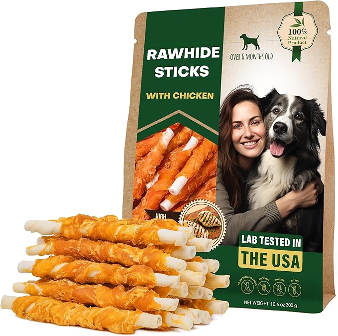 Beloved Pets Dog Treats & Long Lasting Rawhide Chews Wrapped Chicken – Pet Bones Sticks for Large, Medium & Small Breeds – Aggressive Chewers Snacks – Puppy Toys Treats