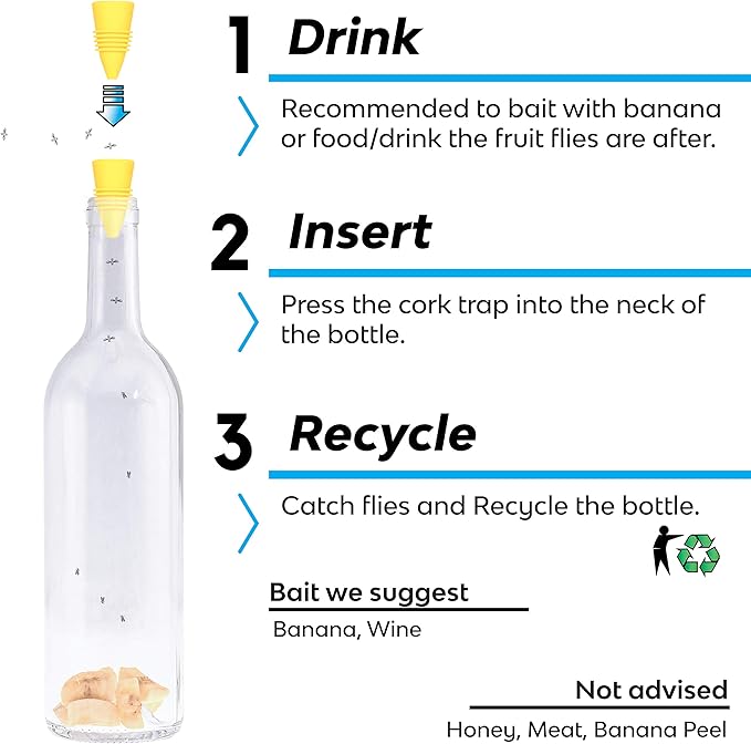 Fruit Fly Bottle Top Trap – Reusable Non-Toxic Indoor/Outdoor Catcher (Yellow, 2 pcs)