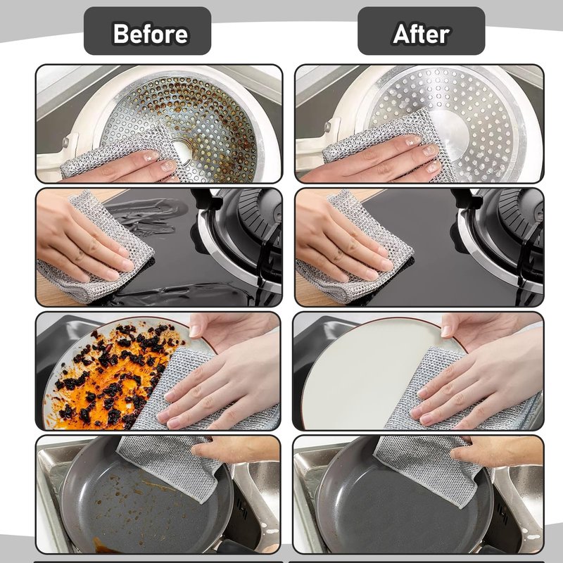 XANGNIER 10 Pcs Non Scratch Wire Dishcloth,2025 New Upgrade Steel Wool Cleaning Cloths for Wet and Dry,Multipurpose Wire Dishwashing Rag,Metal Mesh Miracle Cleaning Cloths for Kitchen,Dishes,Sink