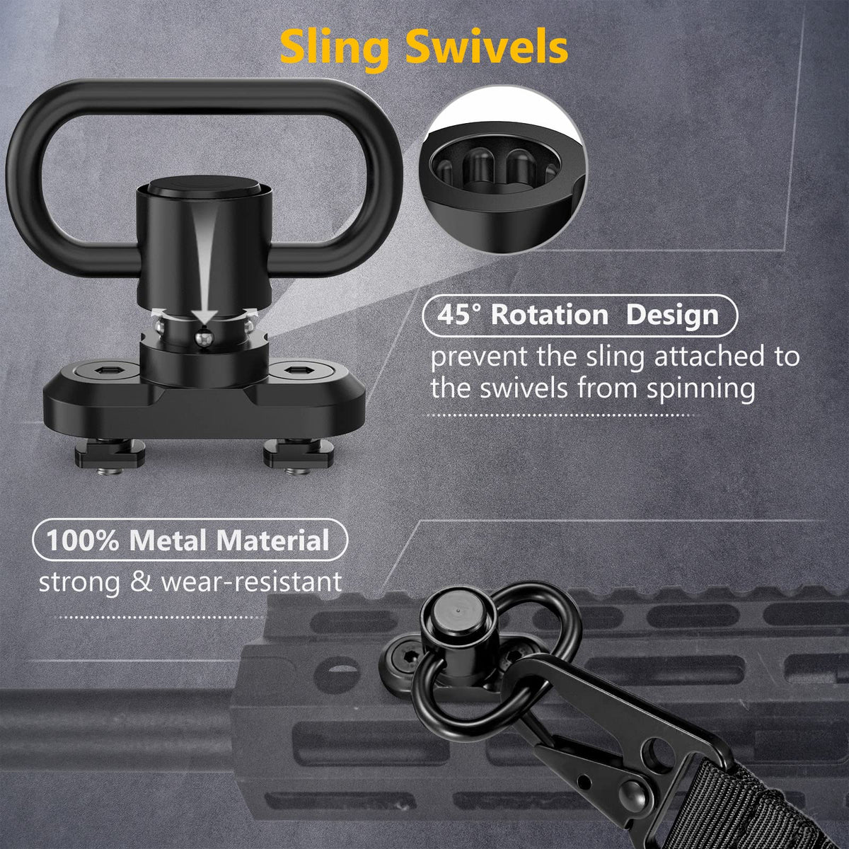 CVLIFE Rifle Sling with 2 Pack Anti-Rotation Sling Swivels,Adjustable Length Two Point Sling Elastic Cord Design for Outdoor Black