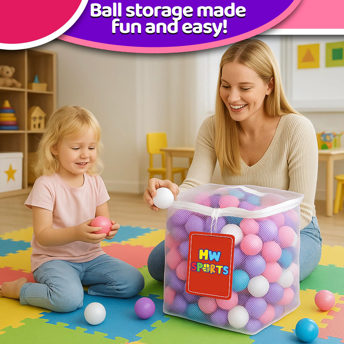 MW SPORTS Play Balls for Ball Pit, Plastic Crush Proof, Phthalate & BPA Free, Pastel Colors. (100 Balls)