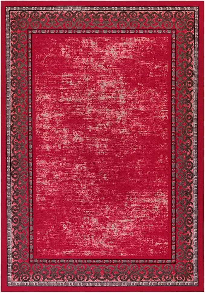 Antep Rugs Alfombras Bordered Modern 3x5 Non-Slip (Non-Skid) Low Pile Rubber Backing Indoor Area Rug (Red, 3' x 5')