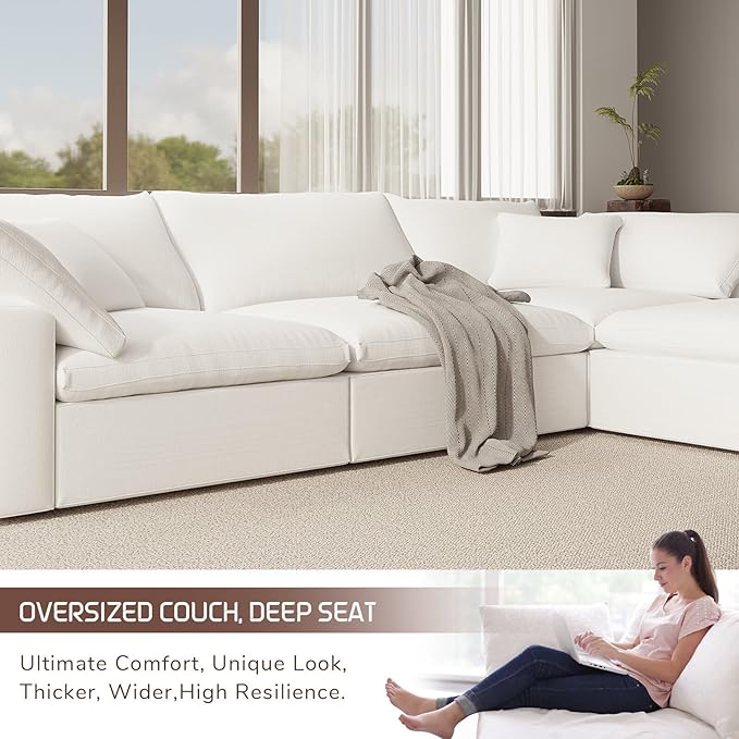 Oversize Cloud Modular Sectional Sofa,Chaise Down Filled Comfort Sofa Detachable Couch Cushion Covers for Living Room Apartment,White
