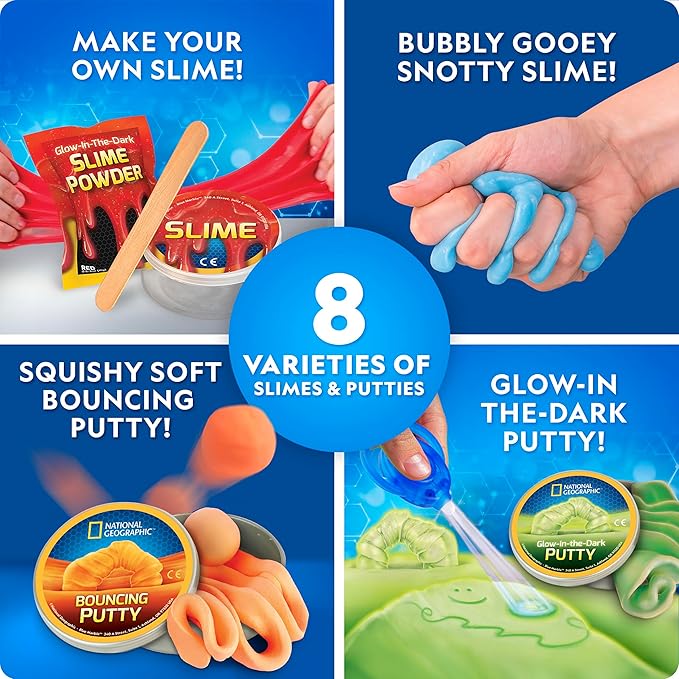 NATIONAL GEOGRAPHIC Mega Slime Kit & Putty Lab - 4 Types of Slime Plus 4 Types of Putty Including Magnetic, Slime Kit for Boys and Girls, Sensory Toy & Science Kit