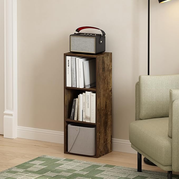 Furinno PASIR Book Shelf, 3-Tier Bookshelf, Bookcase with Open Shelves, 9 x 12 x 32, for Living Room, Bedroom, Home Office, Amber Pine