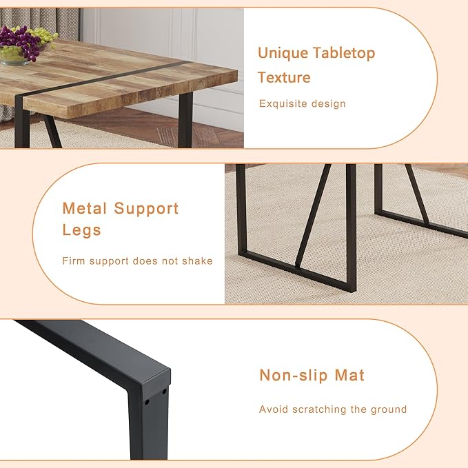 7 Piece Dining Table Set，Dinner Table Set for 6，55'' Kitchen Table and PU Leather Chairs Set of 6，6 Chair Dining Table Set for Kitchen Dining Room