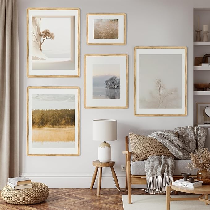 24x30 Frame - Solid Oak Wood 24x30 Poster Frame, 24''x30'' Puzzle Frame With Mat For 18x24, Tempered Glass and Hanging Hardware Included, Minimalist 24 x 30 Frame Wood, Natural Oak