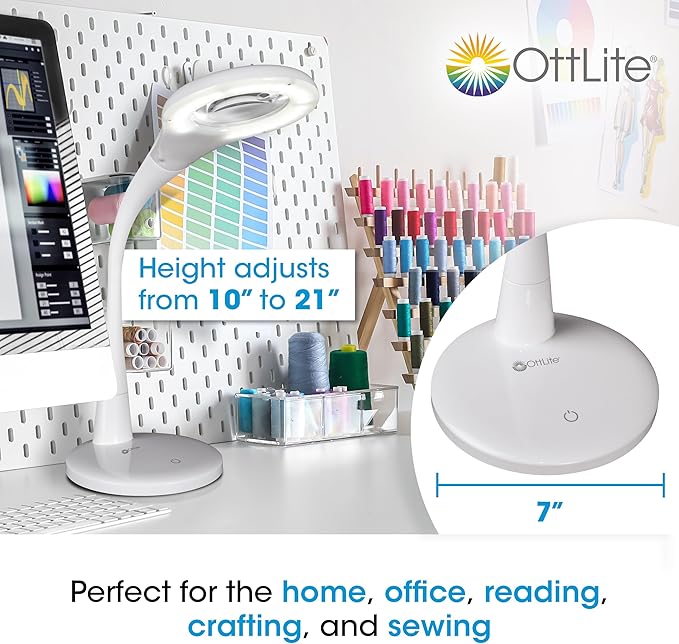 OttLite Prevention LED Magnifier Lamp, White, Shipper