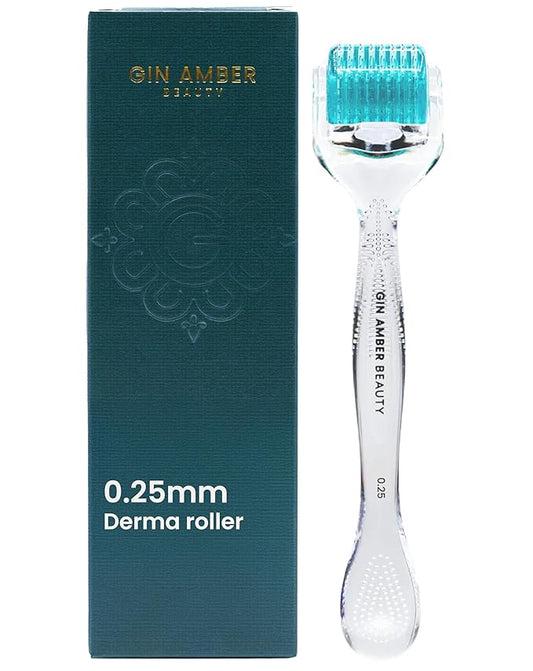 Gin Amber Beauty Derma roller (0.25mm) - 192 Real Individual Needles, Microdermabrasion Device for Skin Care, Serum Absorption with Microneedling, Safe and Painless Revitalizer Tool, Hygienic Case