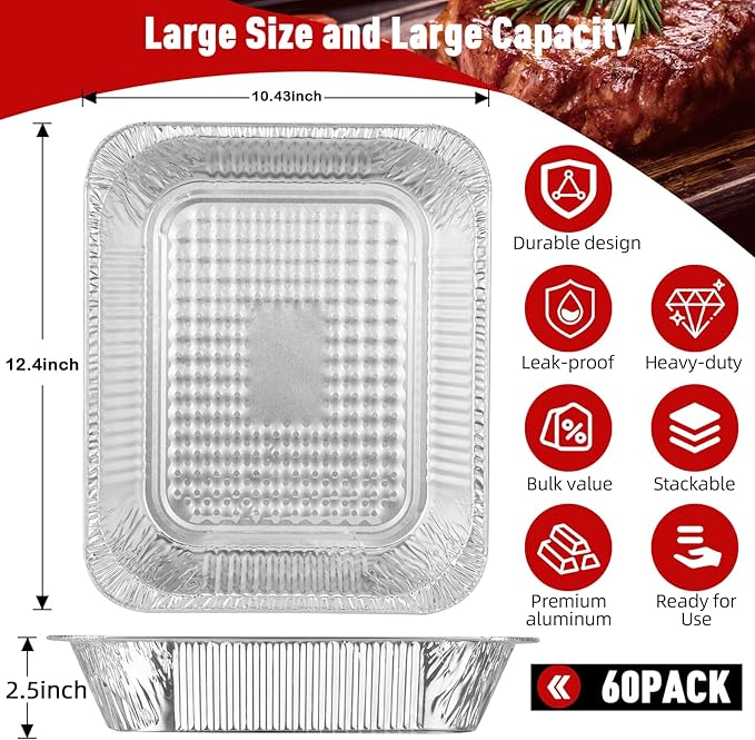 Aluminum Pans Half Size 9x13, 60 Pack, Disposable Foil Pans
