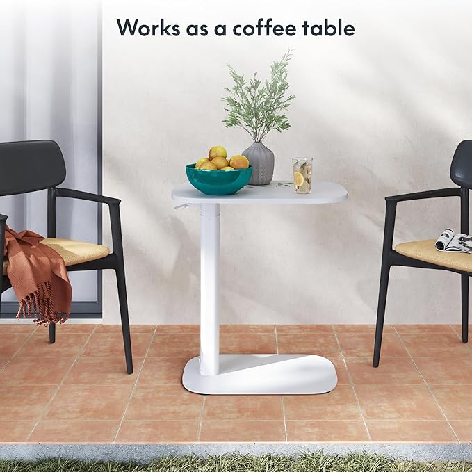 FLEXISPOT Adjustable C Table Mobile Snack Side End Table Sofa Couch Bedside Table Laptop Cart TV Tray Night Stand Small Space Side Table(23.6" W x 13.8" D,White)