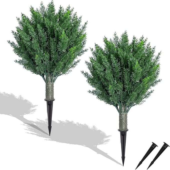 2-Pack Artificial Cypress Topiary Trees:Stake-in UV Resistant & Fade-Proof Topiary with PE Needles for Porch, Garden, Front Yard - Realistic Chartreuse, 20"