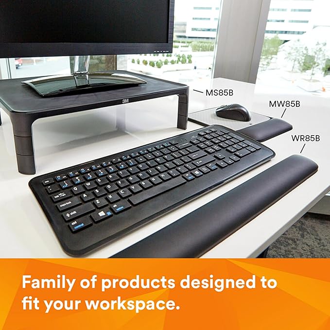 3M Adjustable Monitor Stand for Monitors and Laptops, Three Leg Segments Simply Adjust Height from 1.7" to 5.5", Holds up to 20 lbs, 13.6 in Clearance Between Legs for Storage, Black (MS85B)