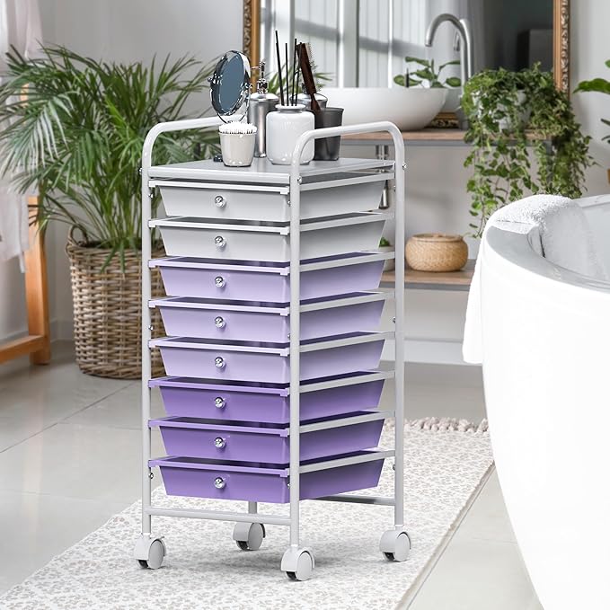 Simple Houseware Utility Cart with 8 Drawers Rolling Storage Art Craft Organizer, Purple