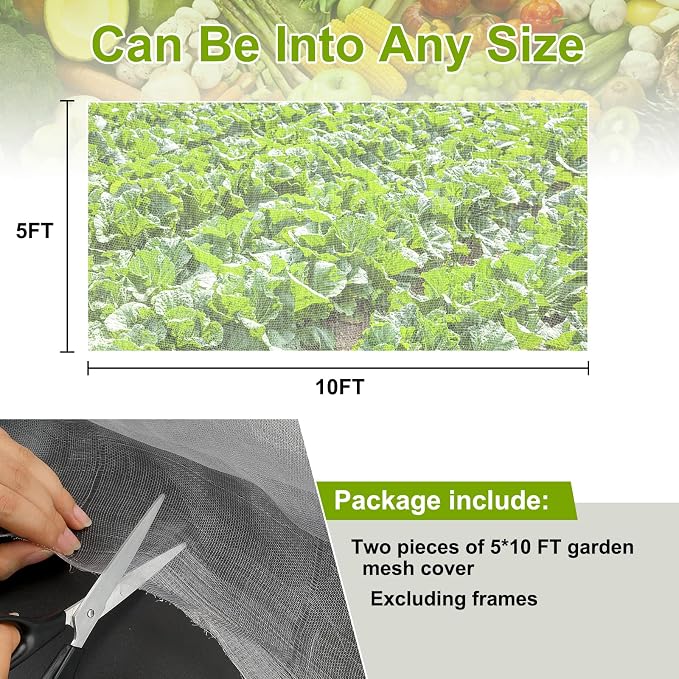 Garden Netting, 2 Pack 5x10Ft Ultra Fine Mesh Netting Pest Barrier Protection