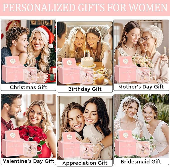 Personalized Gifts for Women Coffee Mug, Initial Customized Gift Monogrammed A-Z Coffee Mug 12 OZ, Christmas Anniversary Birthday Gifts for Women Mom Grandma Friend Sister Wife (A)