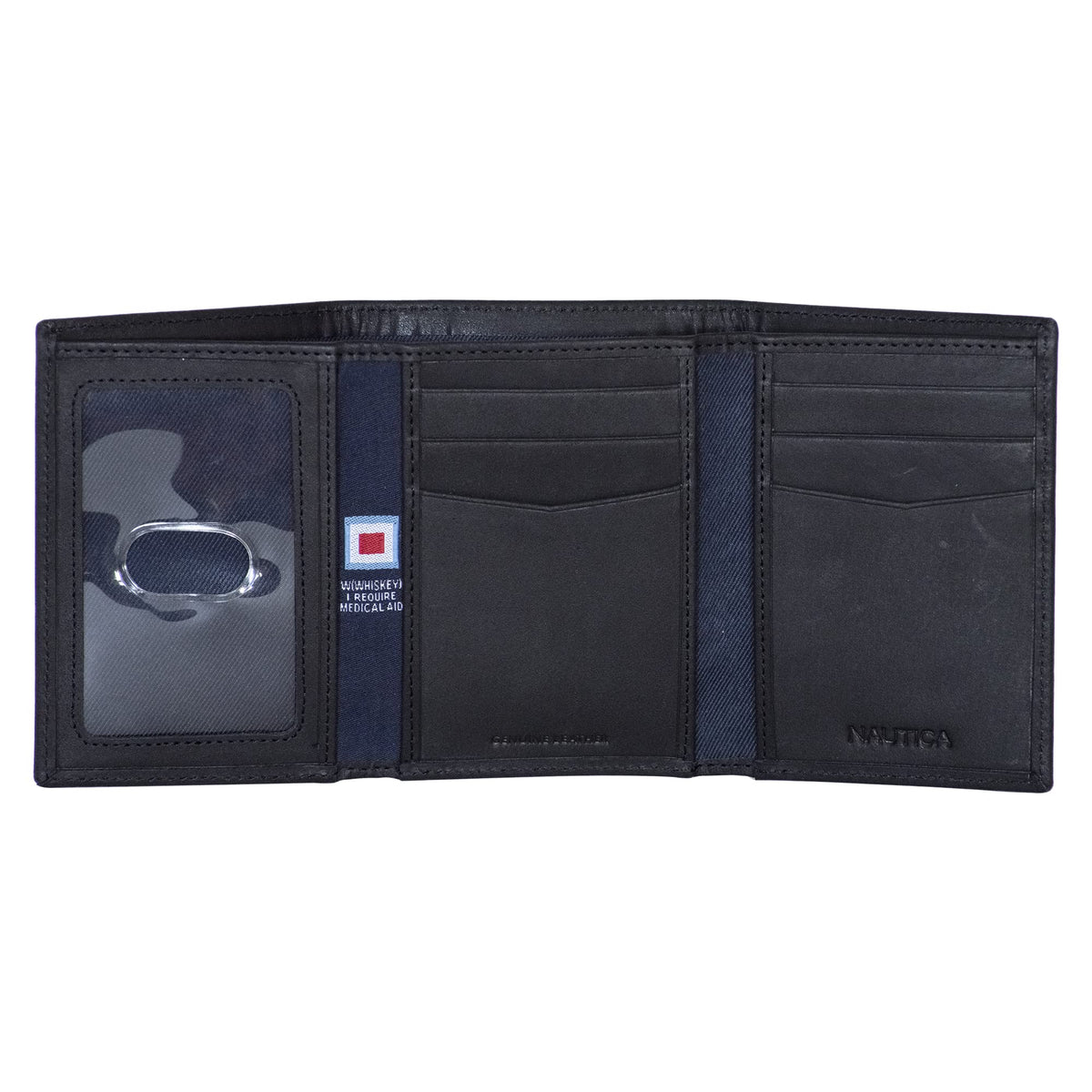 Nautica Mens Classic Sail Trifold Wallet | RFID Blocking Protection | ID Window | 6 Card Slots | 2 Slip Pockets | Genuine Leather | Organization | Durable | Stylish - Black