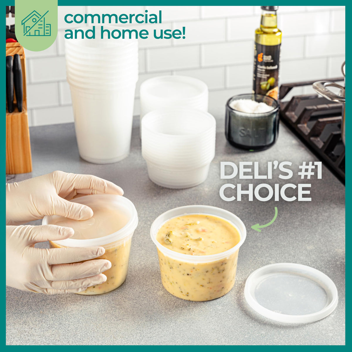 JoyServe 16 oz Deli Containers with Lids – 180 Sets (180 Containers + 180 Lids) – Leakproof, Stackable, Microwave & Freezer Safe – Bulk Food Storage for Restaurant, Deli, Catering, Soup & Meal Prep