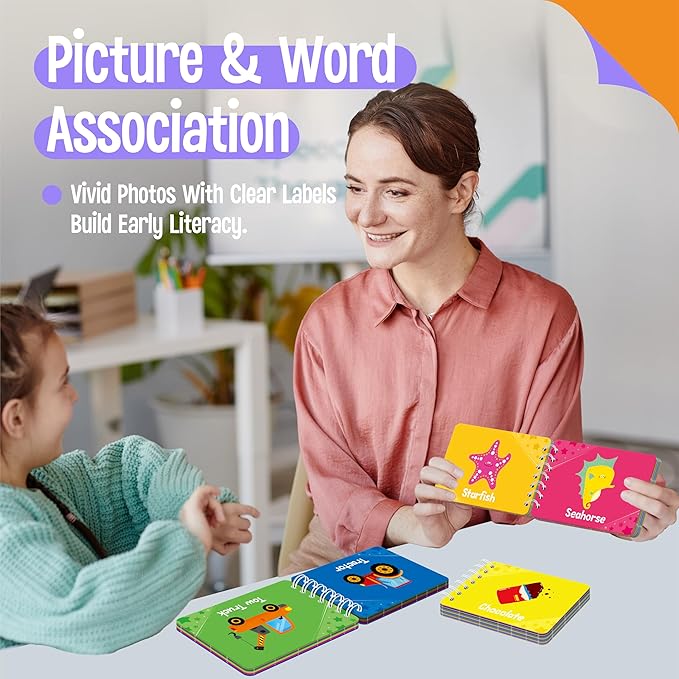 4 Early Learning Flipbooks, Double-Sided Mini Book Set - Animals, Foods, Vehicles, Daily Items, Early Educational Language Learning Tool for Kids