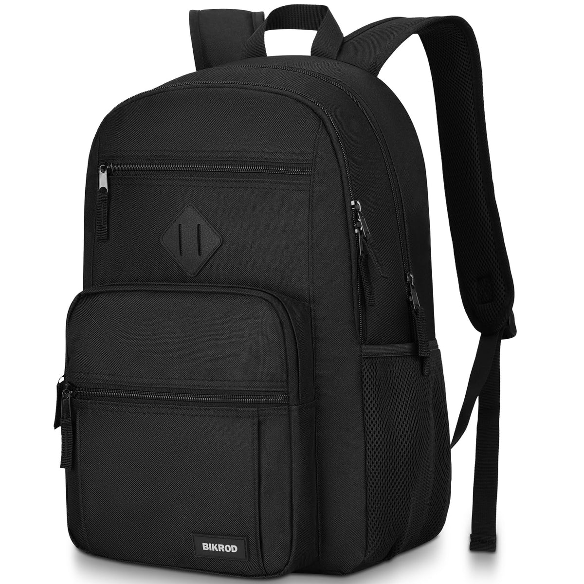 BIKROD Black Backpack for Men and Women, Backpack for School Teens Boys and Girls, Lightweight Casual High School Bookbag, Daily-use Travel Laptop Backpack Fits 15.6 Inch Notebook