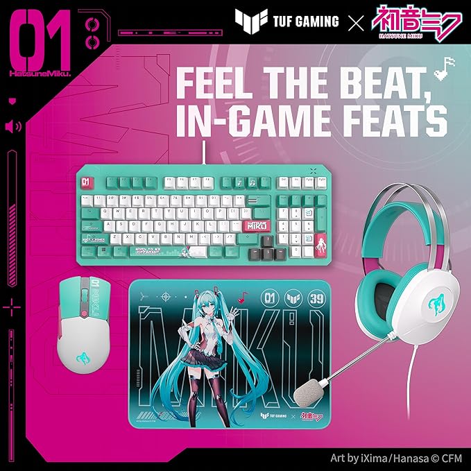 ASUS TUF Gaming Hatsune Miku Edition Mini Wireless Mouse – Right-Handed, 65g Lightweight, Compact, Tri-Mode Connectivity, 12K DPI, up to 134Hr Battery, RGB Miku Logo, PC/Mac Support - Aqua