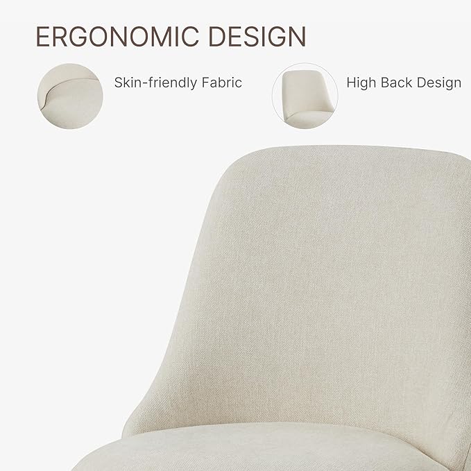 Swivel Dining Chairs Set of 4, Upholstered Mid Century Modern Deskchair with High Back, Linen Fabric Kitchen Chairs for Dining Room, Bedroom, Dressing Room, Linen