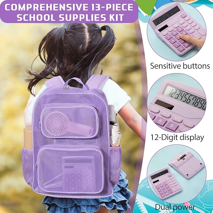 13 Piece Operation Christmas Bulk Item, 17" Mesh Backpack Semi Transparent Heavy Duty, Notebook for Holiday Donation(Purple)