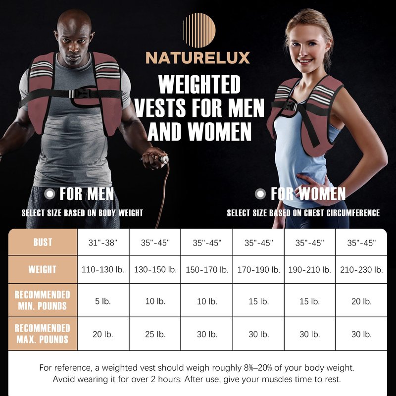 NATURELUX Weighted Vest with Reflective Stripe and Adjustable Buckle Straps, Sand Brown, 10 lbs