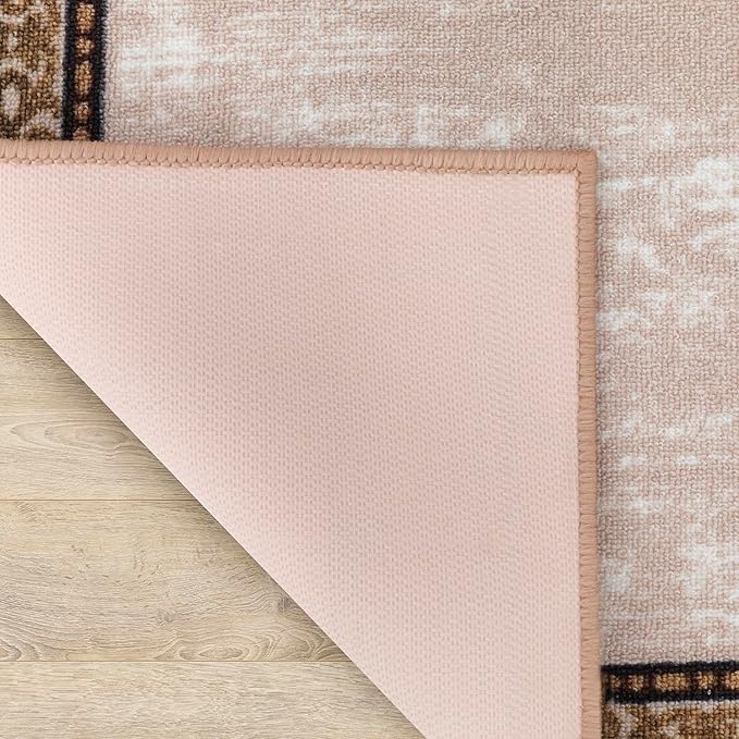 Antep Rugs Alfombras Bordered Modern 2x5 Non-Slip (Non-Skid) Low Pile Rubber Backing Kitchen Area Runner Rug (Beige, 2' x 5')
