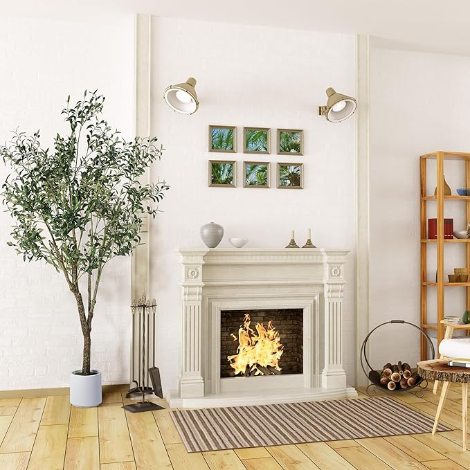 Artificial Olive Tree 7FT, Indoor Fake Silk Plant with Realistic Trunk, Leaves, Fruits and White Planter, Faux Potted Tree for Home Decor and Housewarming Gift, 2 Pack