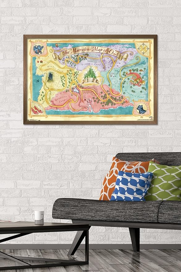 The Wizard Of Oz - Map Wall Poster, 34L" x 22.4W", Bronze Framed Version