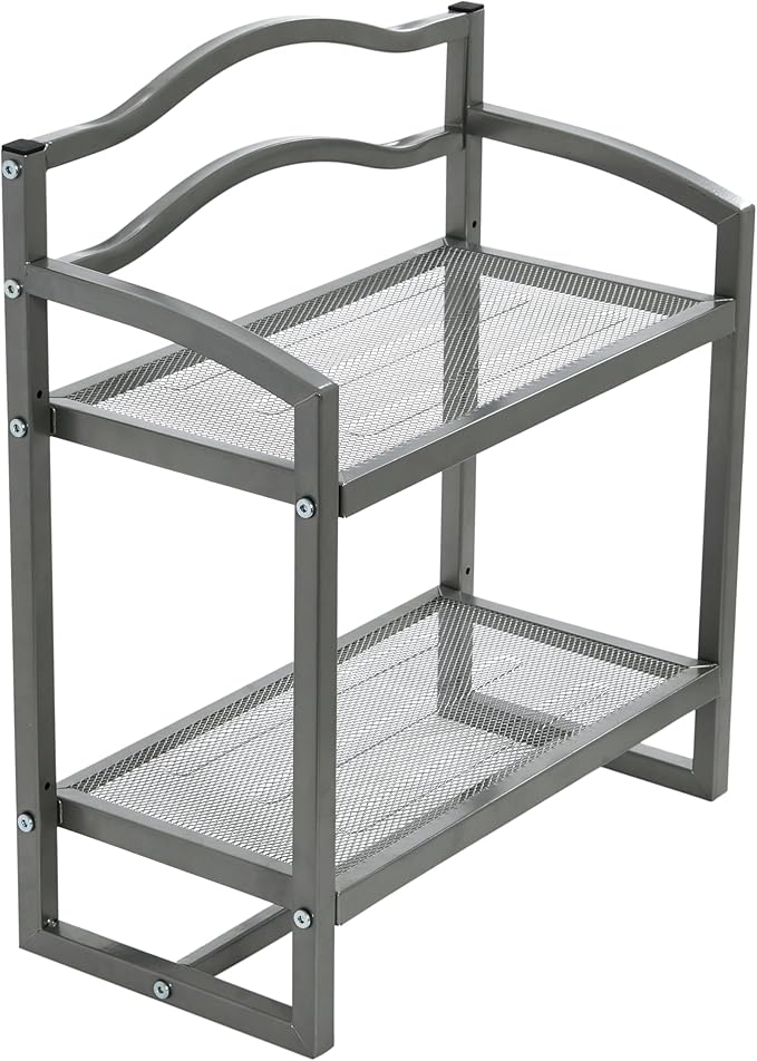 Household Essentials 2-Tier Metal Wall Mount Bathroom Storage Rack, Silver
