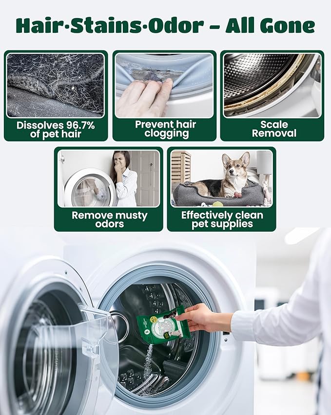 SEMECH by Seedshub Pet Hair Dissolver for Washing Machine-6 Sachets, 96.7% Hair Dissolution, Dog & Cat Hair Remover, Removes Odors & Residue, HE Compatible for Front & Top Load Washers, Septic Safe
