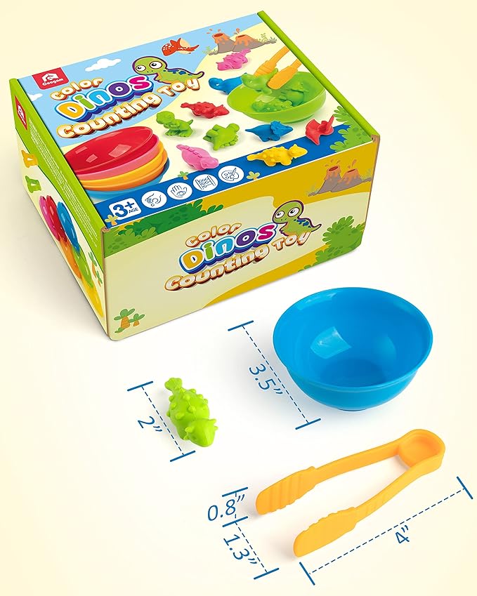 Coogam Counting Dinosaur Sorting Toy Set, Color Matching Classification Game, Montessori Fine Motor Skill Preschool Educational Montessori Learning Toys for 3 4 5 Years Old
