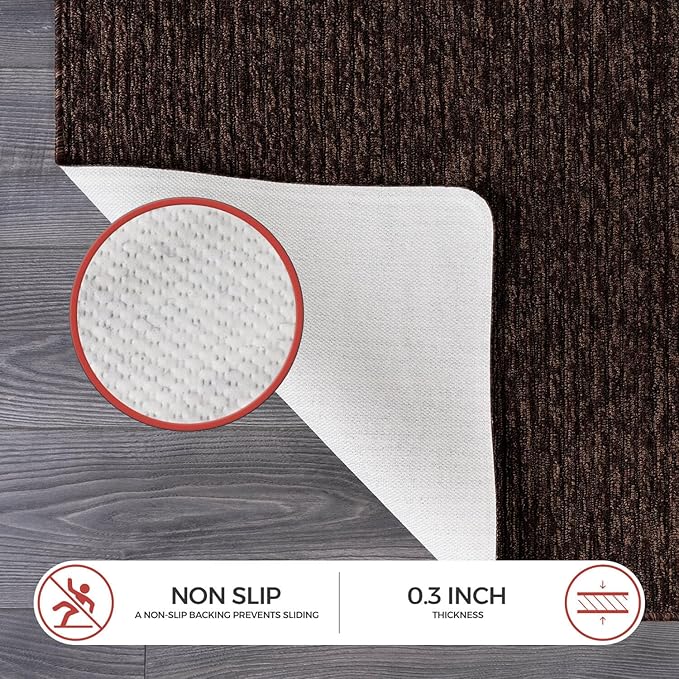 Non Slip Brown Solid Rubber Back Thing Runner Rugs for Living Room 2x10 for Kitchen, Rug for Bedroom and Hallway, Stain Resistant Easy Cleaning Non Shedding Carpet Brown 2 x 10