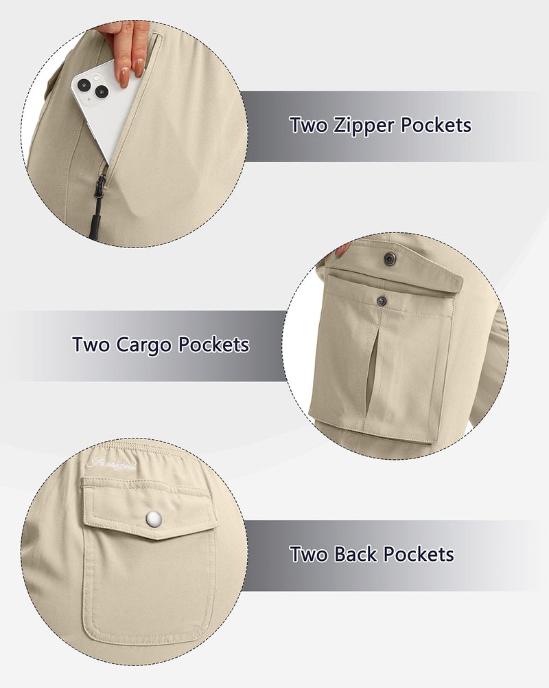 Soothfeel Women's Cargo Capris Pants with 6 Pockets Lightweight Quick Dry Travel Hiking Summer Pants for Women Casual (Khaki, XL)