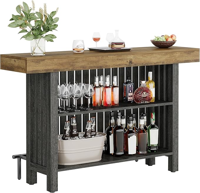 Tribesigns Bar Table with Storage Shelf, 63-Inch Large Mini Pub Table with Footrest, 2-Tier Modern Coffee Bar Cabinet Counter Height Table for Home Kitchen, Bistro, Dining Room, Living Room