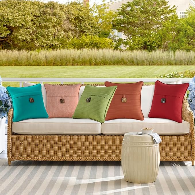 Outdoor DecorativePillows with Coconut Button Pack of 4, 18" x 18" Outdoor Pillow Set for Couch Bed Throw Patio Sofa, Chartreuse
