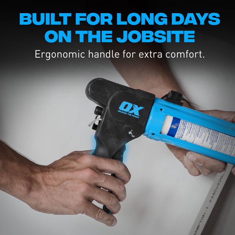 OX Pro Compact Caulk Gun - 10 oz Rodless Manual Caulking Gun Tool - 7:1 Thrust Ratio Designed for Tight Spaces, Includes Belt Clip - Pistola De Silicona