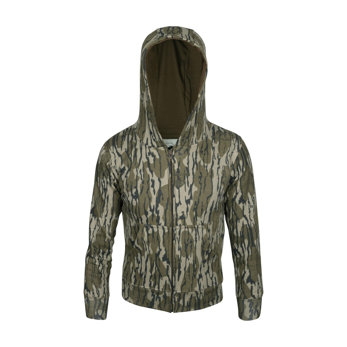 Mooselander – Kid' and Youth Zip Hoodie in Mossy Oak Country Print, Camo Hoodie, Comfortable and Warm, Perfect for Outdoors (US, Alpha, Large, Regular, Original Bottomland)