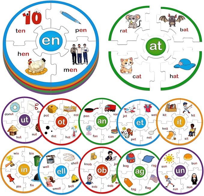 Phonics Word Puzzles for Kids, Phonetic Rhyming Game for Kindergarten, Reading Spelling Game, Toddler Speech Therapy Toys, Sight Words Games, Short Vowel Sound Blends for Preschool Learning