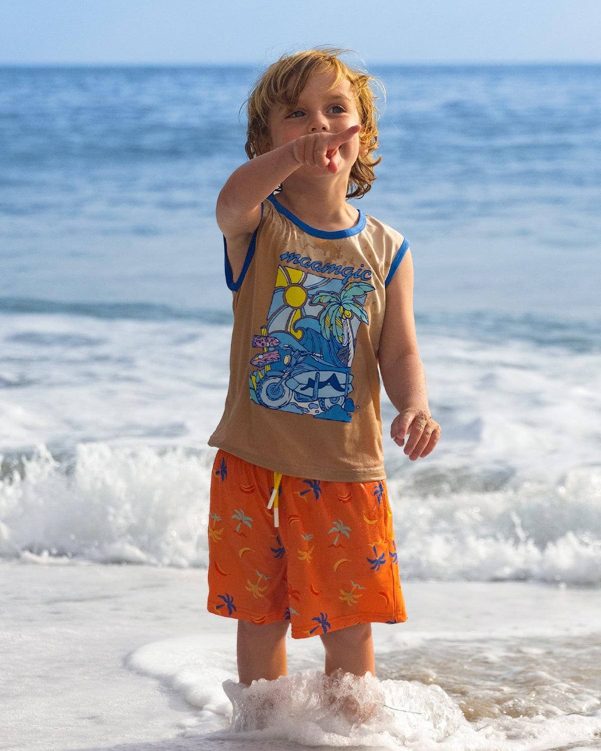 maamgic Boys Swim Trunks with Compression Liner 4-Way Stretch Quick Dry Swim Shorts Swimming Trunks Toddler Boy Coconut Orange 3T