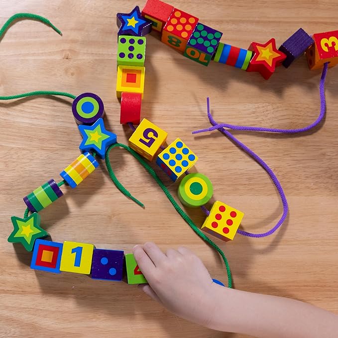 Melissa & Doug Deluxe Wooden Lacing Beads - Educational Activity with 27 Beads and 2 Laces